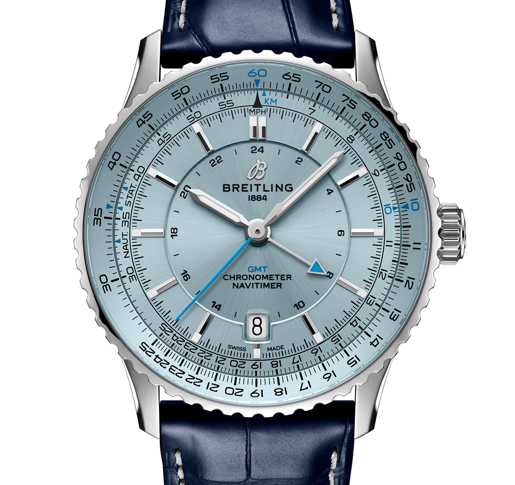 Breitling Navitimer Automatic GMT 41 Watch with Navy Leather Strap