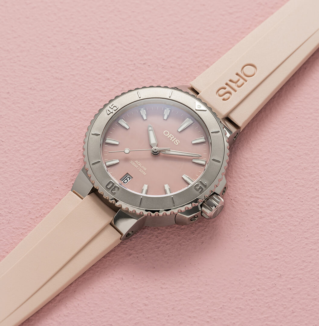 Oris Aquis Date Watch with Pink Mother of Pearl Dial, 36.5mm