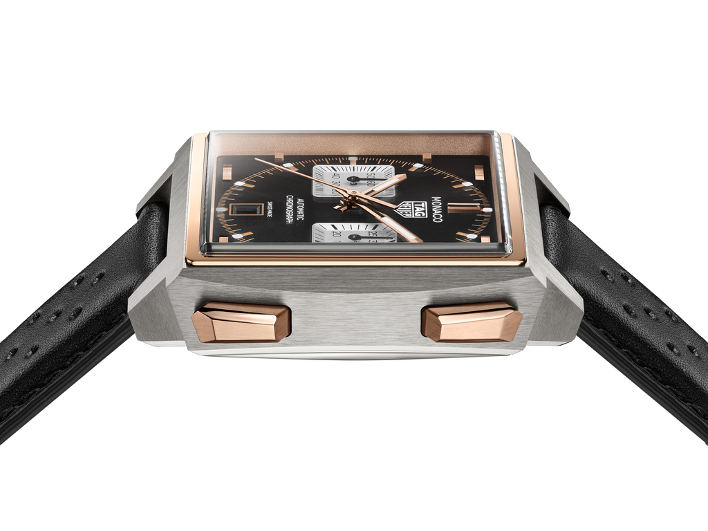 TAG Heuer Monaco Chronograph Watch with Sunray Brushed Black Dial