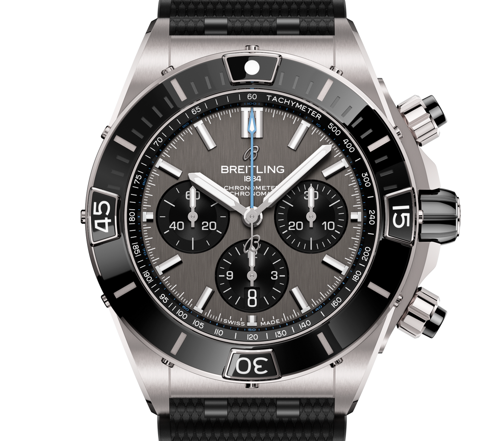 Breitling Super Chronomat B01 44 Watch with Black Rubber Rouleaux Strap