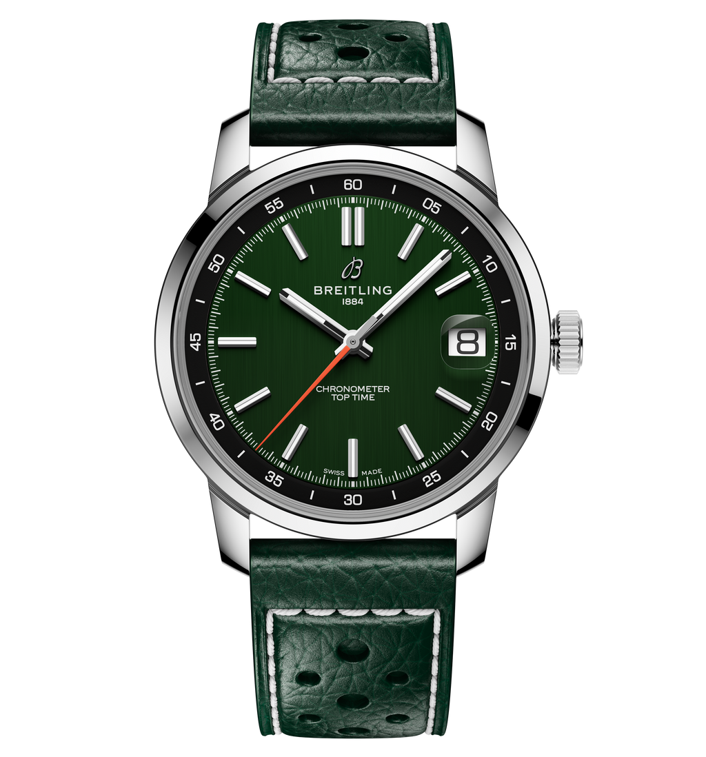 Breitling Top Time B31 38mm Watch with Green Leather Strap
