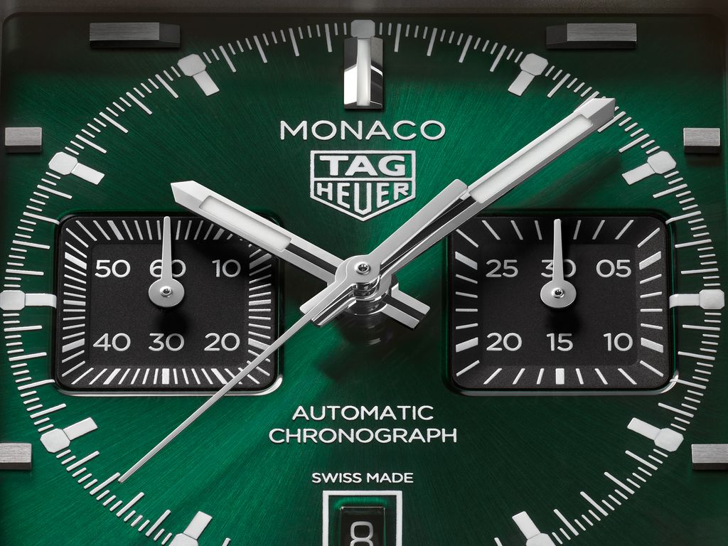 TAG Heuer Monaco Chronograph Watch with Sunray Brushed Green Dial