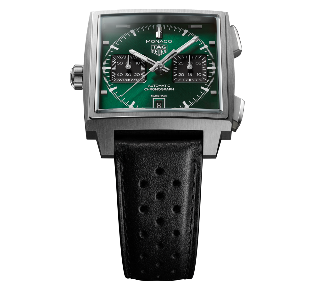 TAG Heuer Monaco Chronograph Watch with Sunray Brushed Green Dial