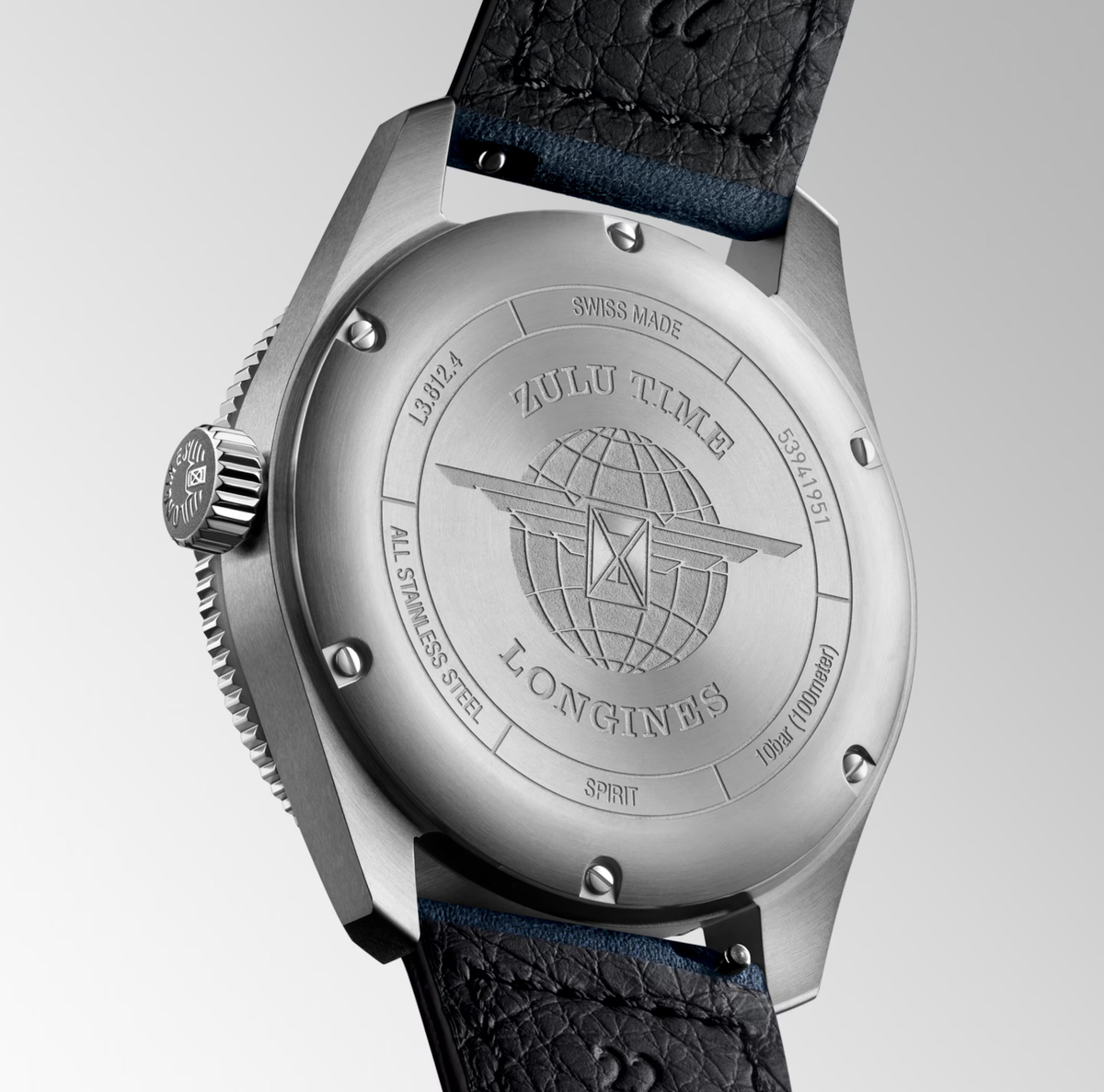 Longines Spirit Zulu Time 42mm Watch with Blue Leather Strap