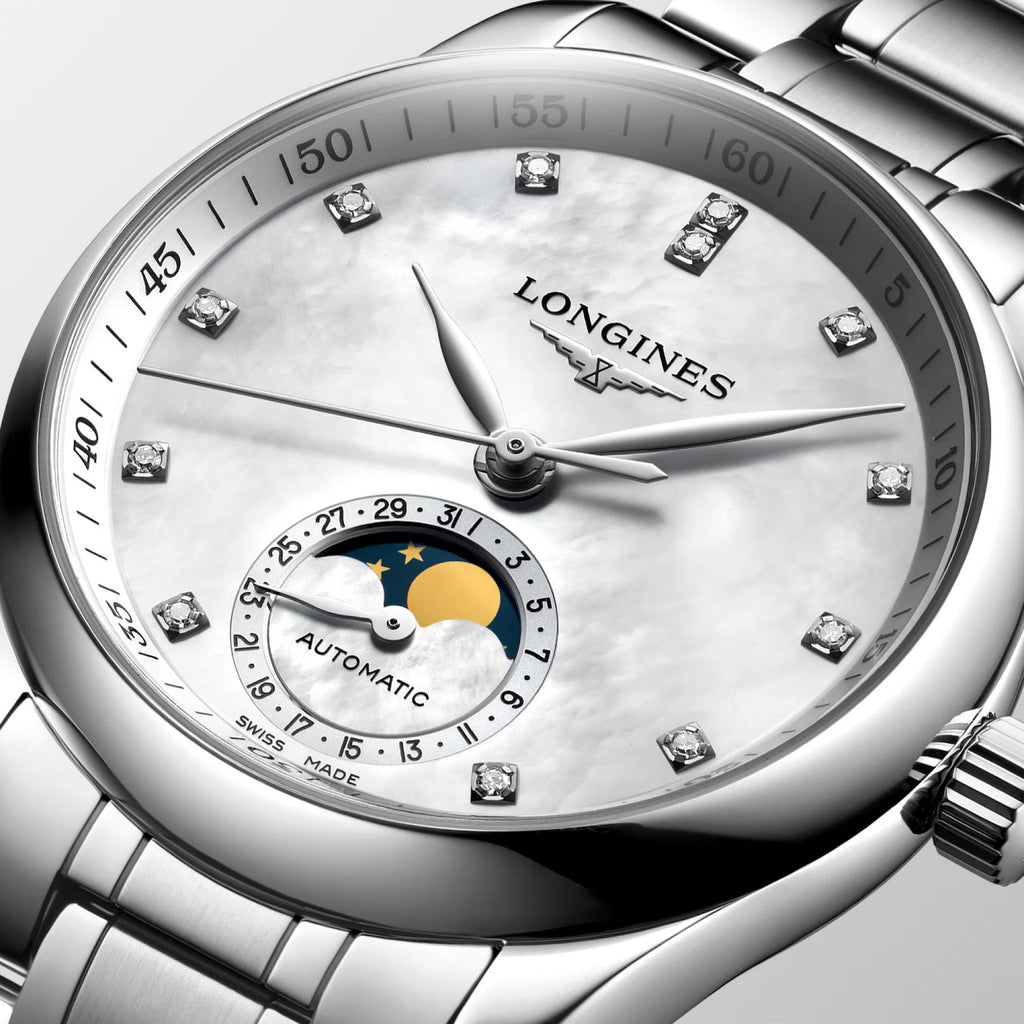 Longines Master Moonphase 34mm Watch with Mother-of-Pearl Dial