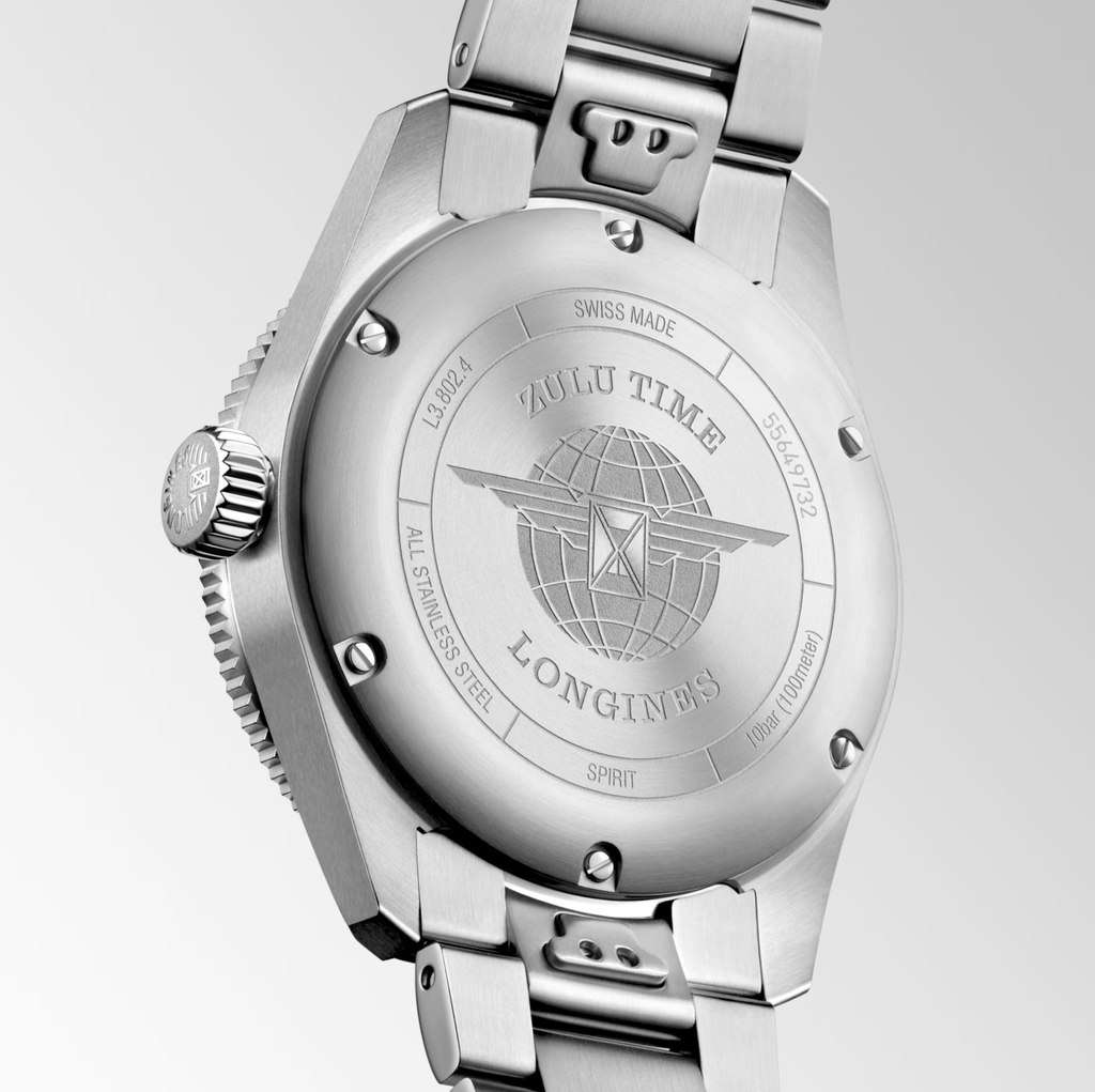 Longines Spirit Zulu Time 39mm Watch with Green Bezel
