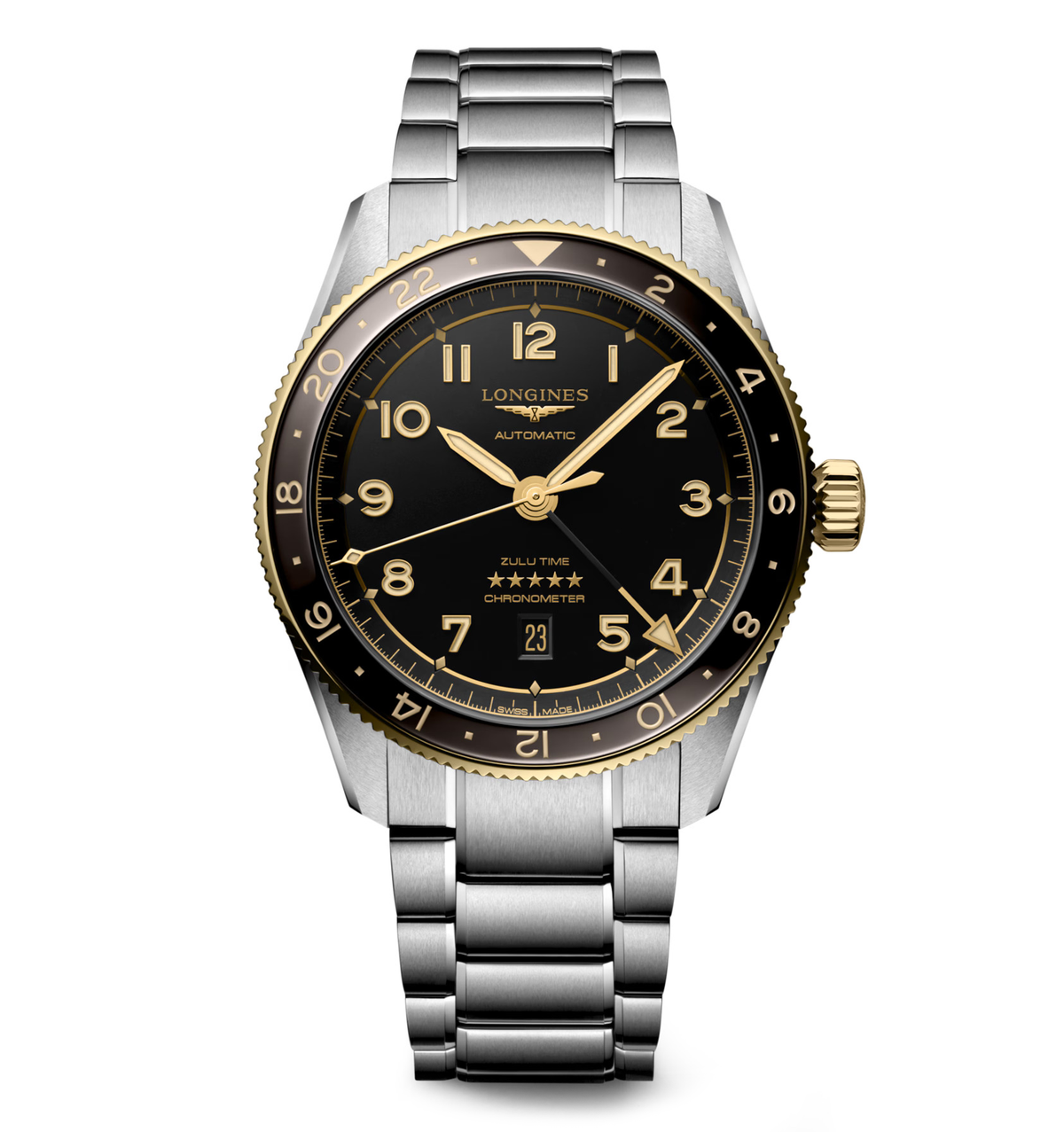 Longines Spirit Zulu Time 42mm Watch with Stainless Steel Bracelet