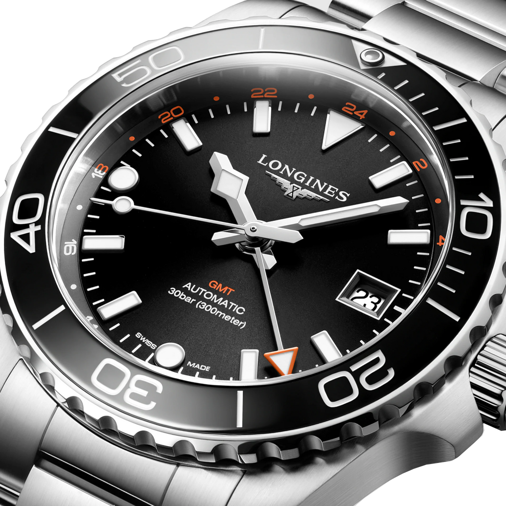 Longines Hydroconquest GMT 41mm Watch with Black Dial