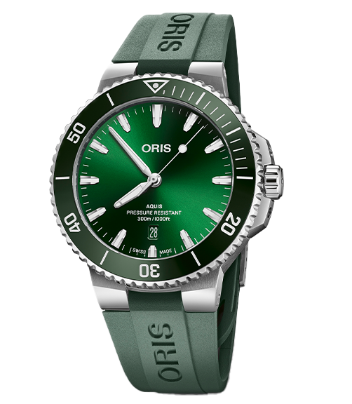 Oris Aquis Date Watch with Green Rubber Strap, 43.50mm