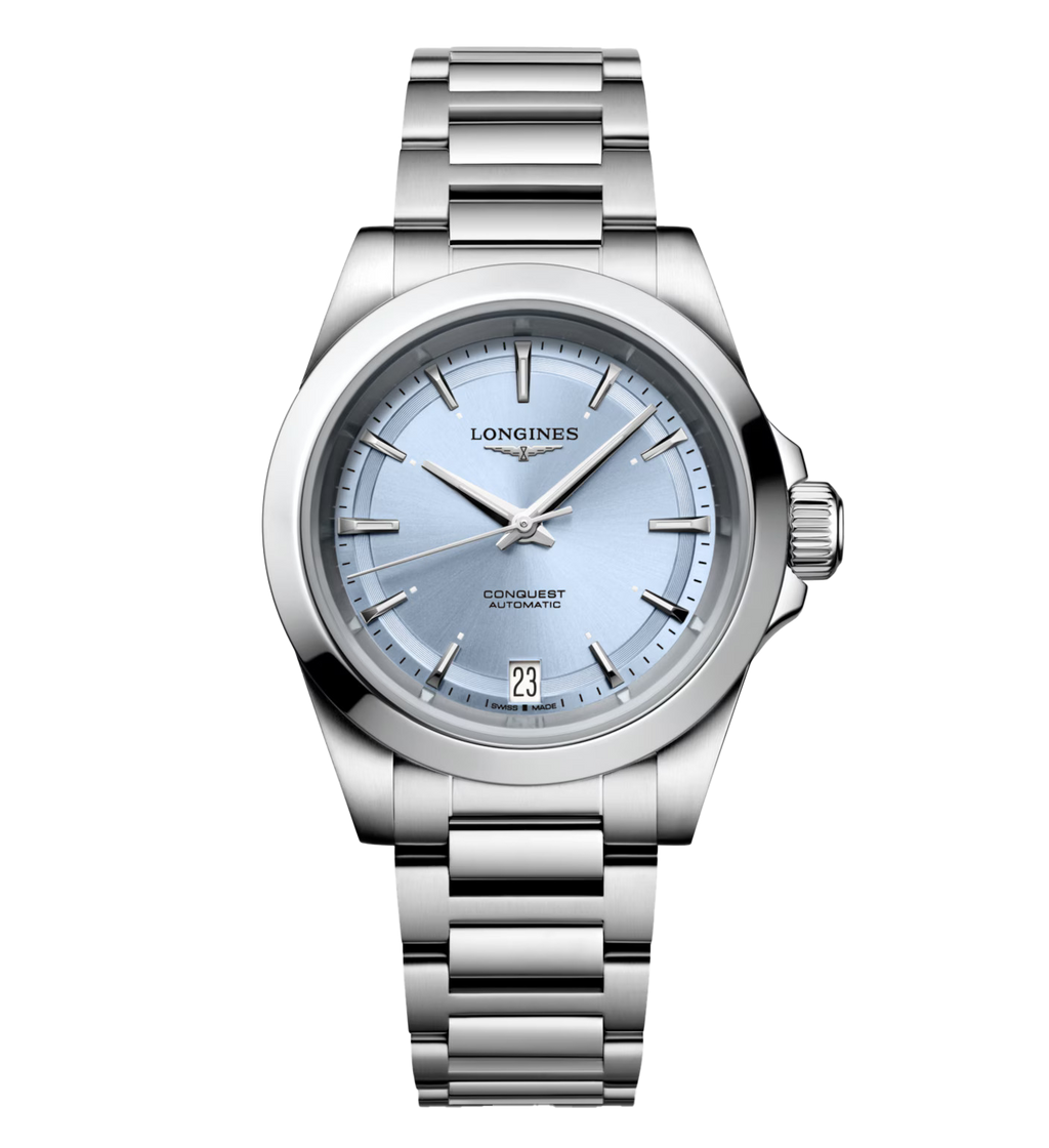 Longines Conquest 34mm Watch with Baby Blue Dial