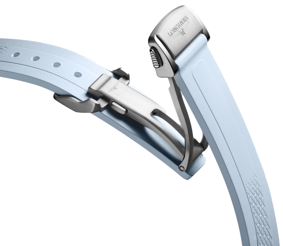 Longines Conquest 34mm Watch with Baby Blue Rubber Strap