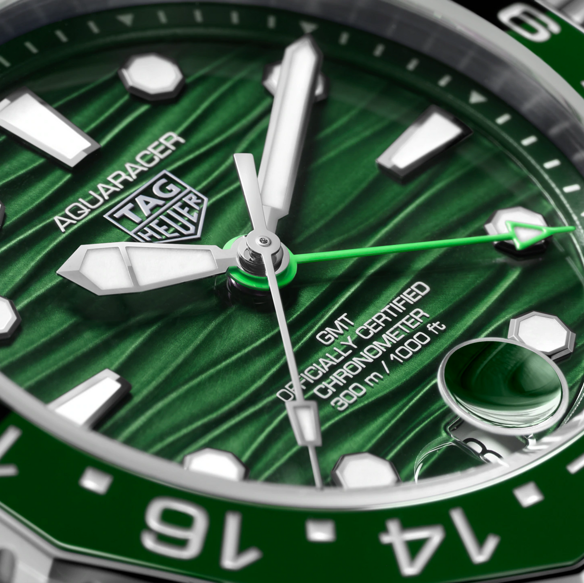 TAG Heuer Aquaracer Professional 300 GMT Watch with Green Dial