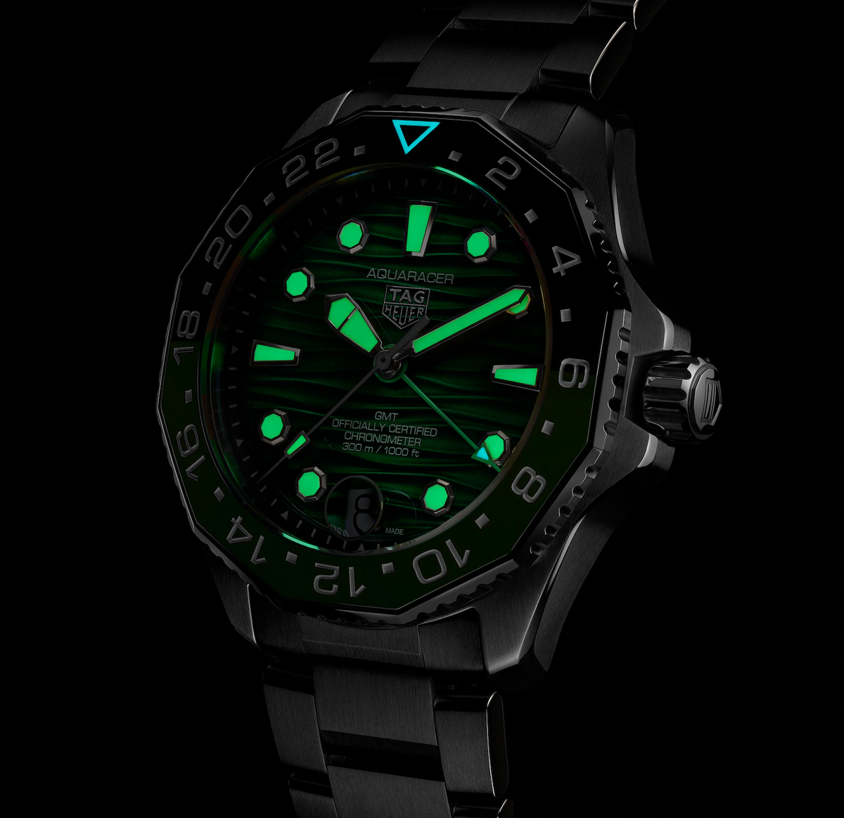 TAG Heuer Aquaracer Professional 300 GMT Watch with Green Dial