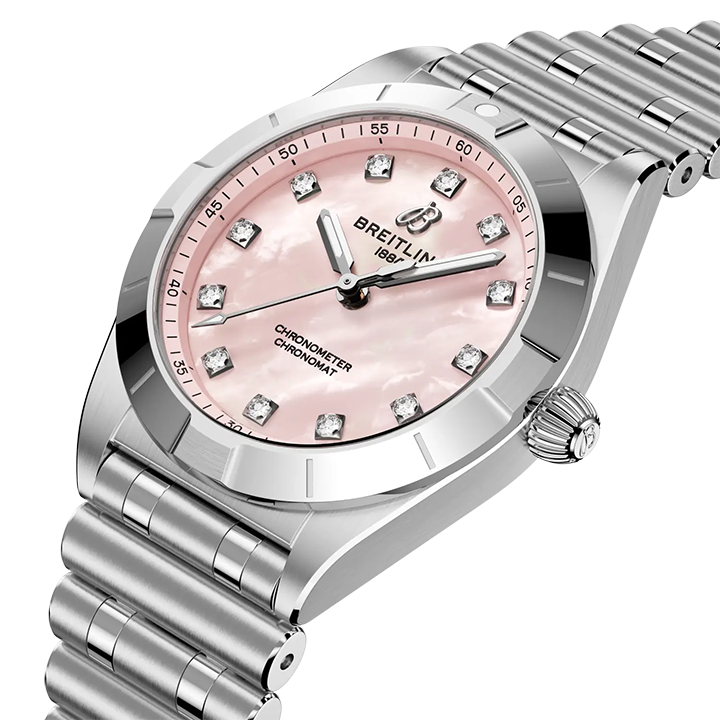 Breitling Chronomat 28 Watch with Pink Mother of Pearl Dial