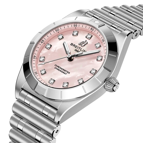 Breitling Chronomat 28 Watch with Pink Mother of Pearl Dial