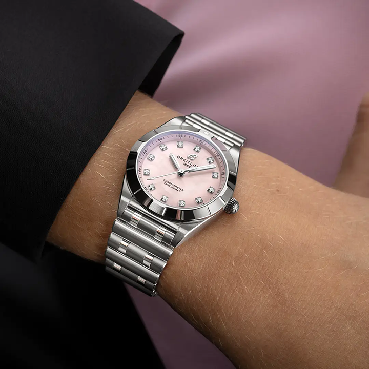 Breitling Chronomat 28 Watch with Pink Mother of Pearl Dial