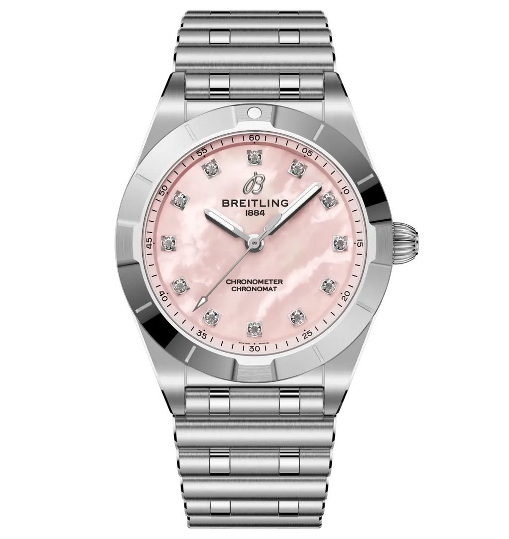 Breitling Chronomat 28 Watch with Pink Mother of Pearl Dial