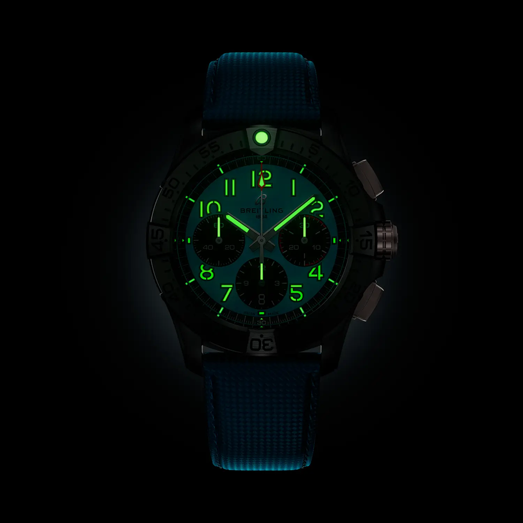 Breitling Avenger B01 Chronograph 42 Night Mission Watch with Turquoise Strap