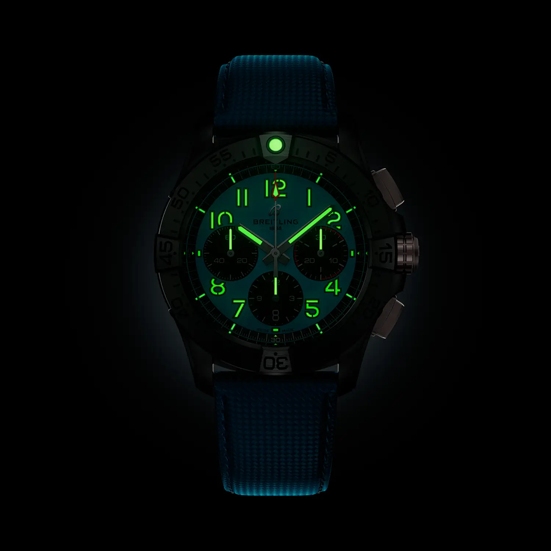 Breitling Avenger B01 Chronograph 42 Night Mission Watch with Turquoise Strap