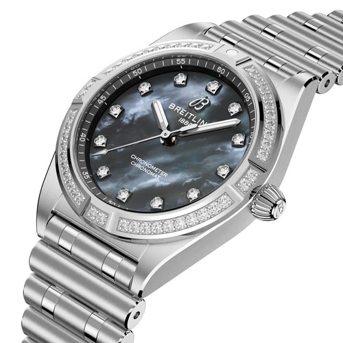 Breitling Chronomat 28 Watch with Black Mother of Pearl Dial