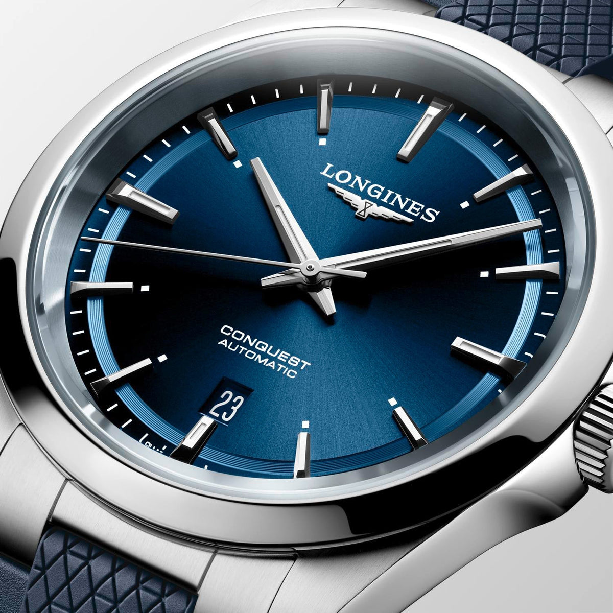 Longines Conquest 41mm Watch with Blue Rubber Strap