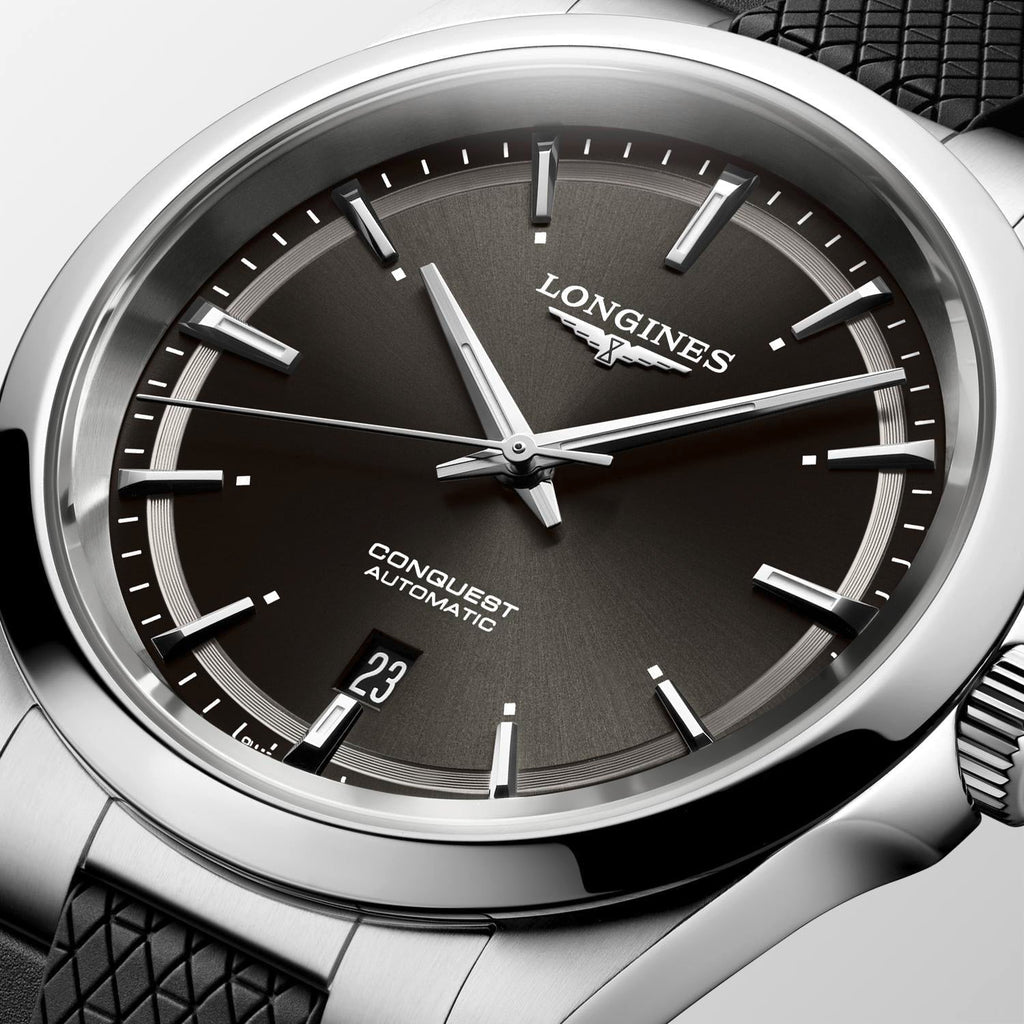 Longines Conquest 41mm Watch with Black Rubber Strap
