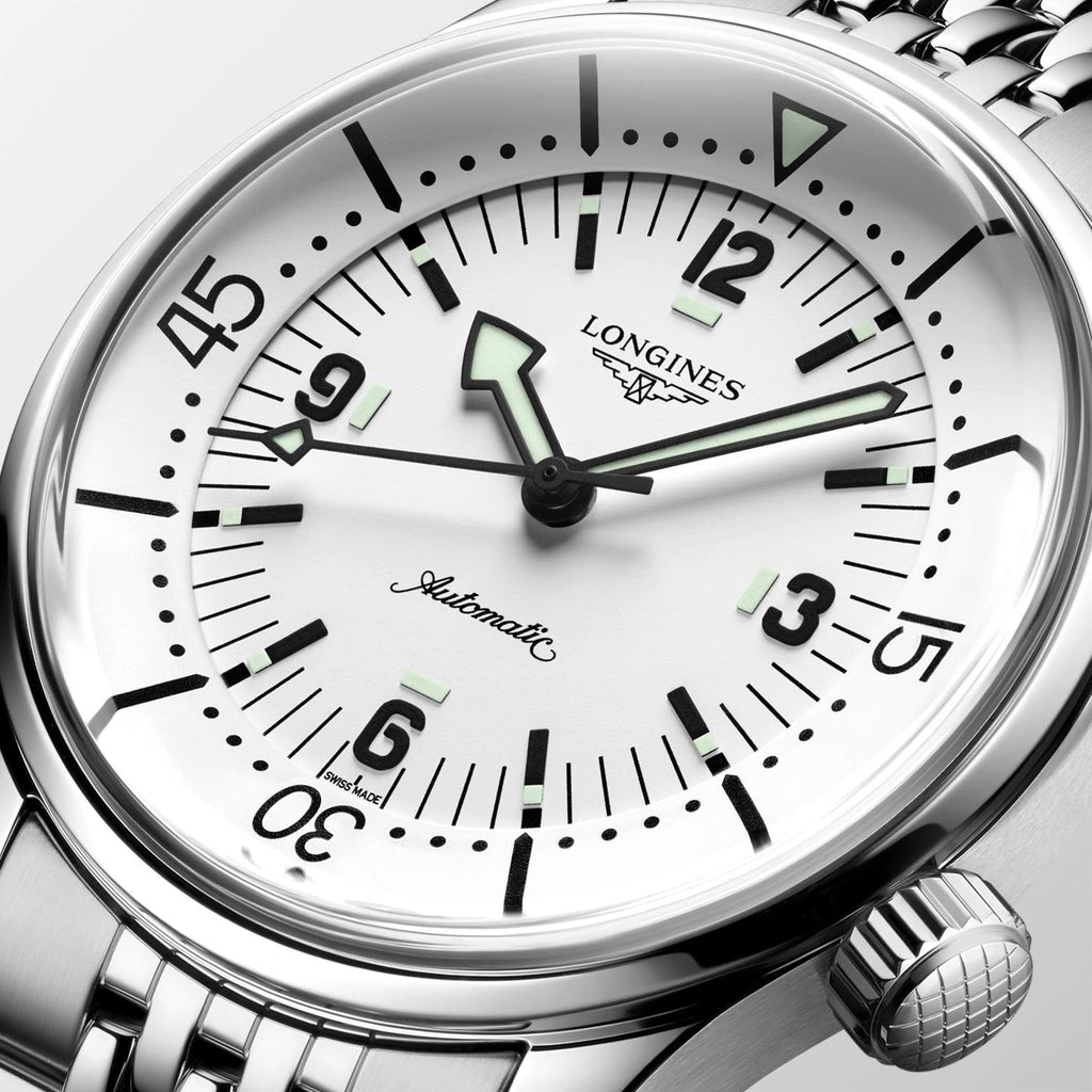 Longines Legend Diver 39mm Watch with White Dial