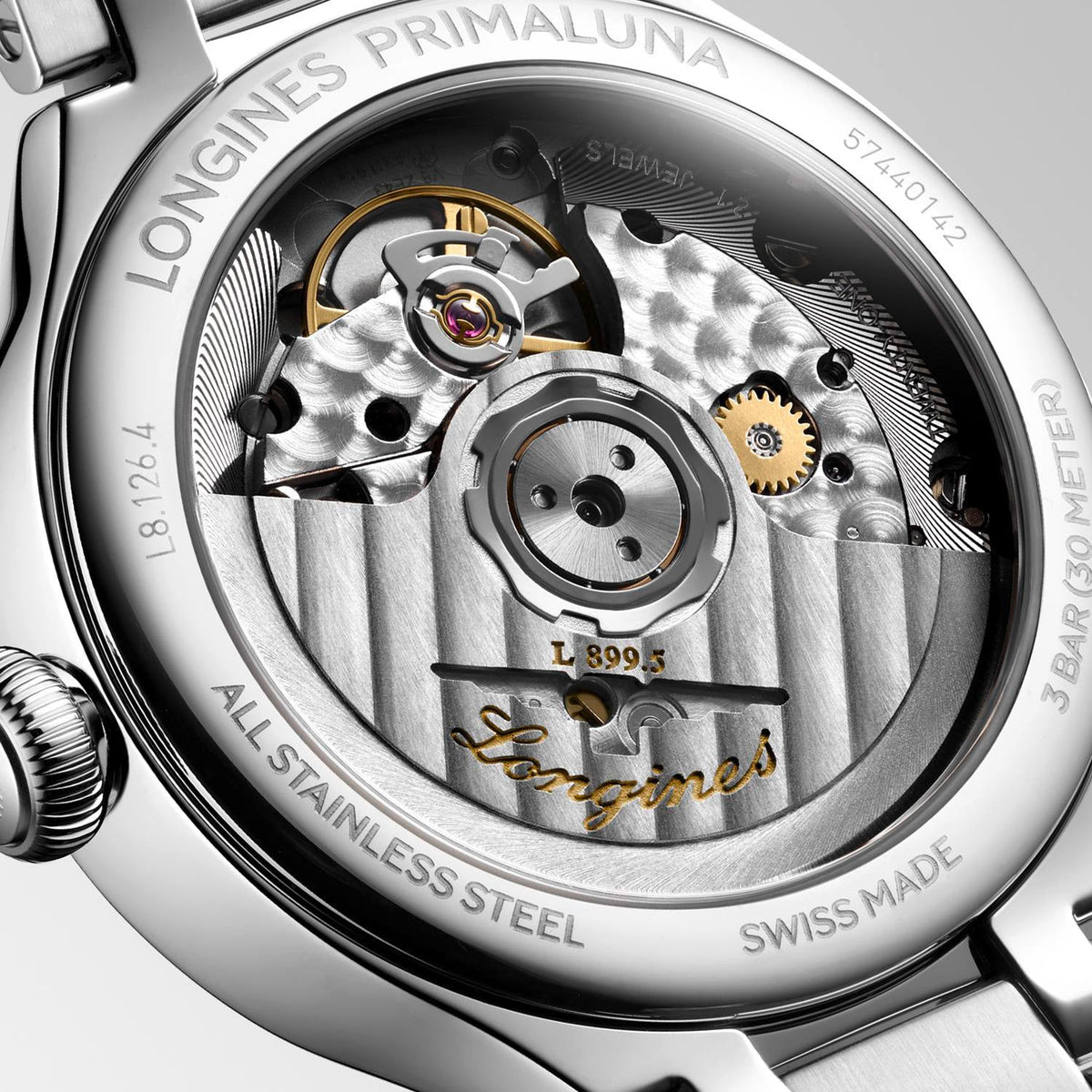 Longines PrimaLuna Moonphase 34mm Watch with Stainless Steel Bracelet