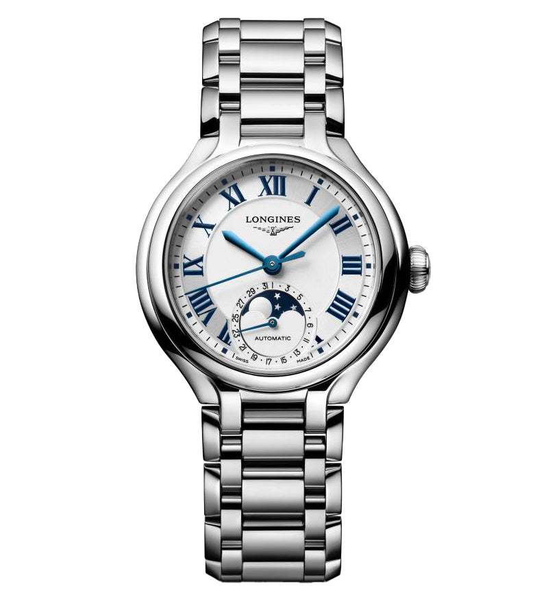 Longines PrimaLuna Moonphase 34mm Watch with Stainless Steel Bracelet