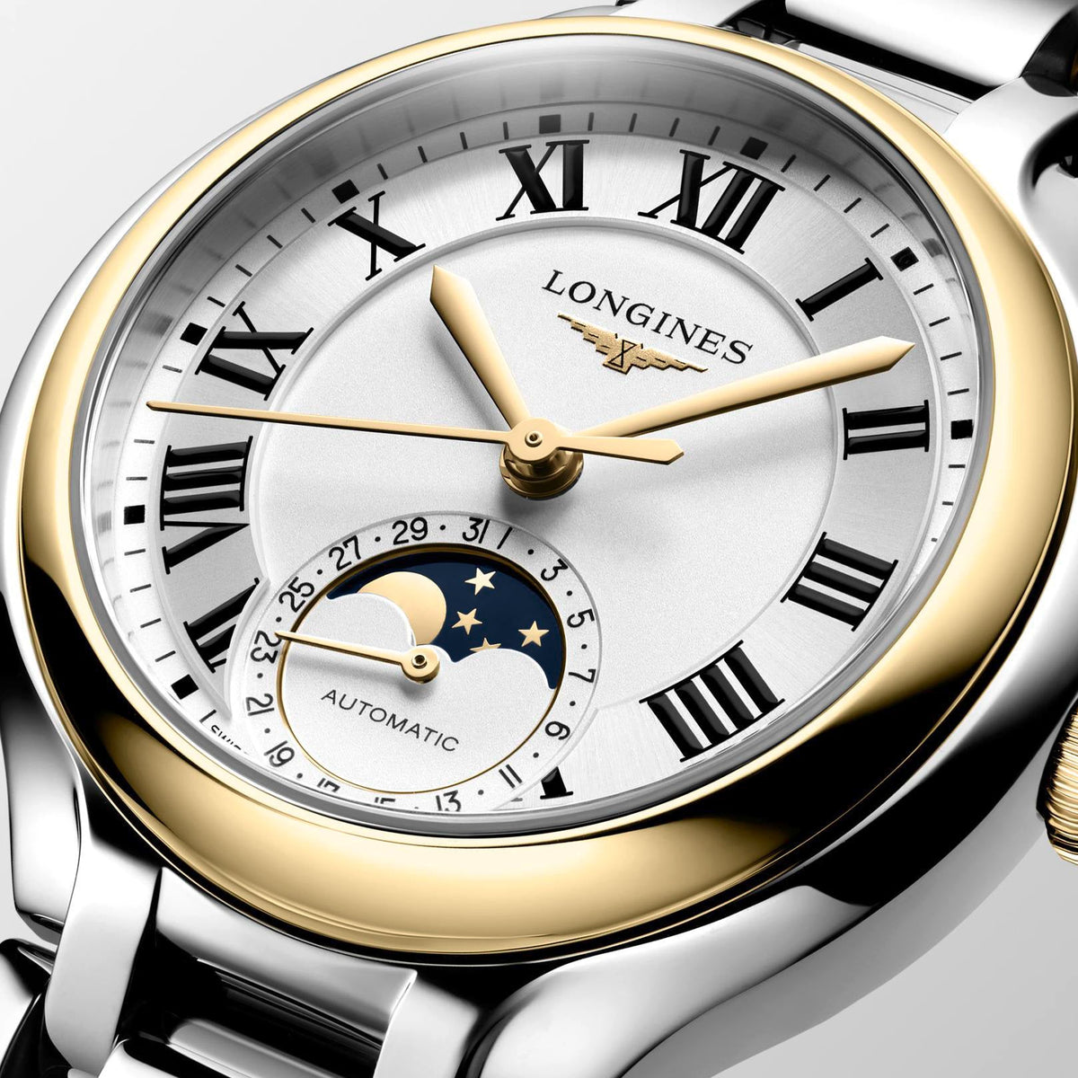 Longines PrimaLuna Moonphase 34mm Watch with Mixed Metals Bracelet