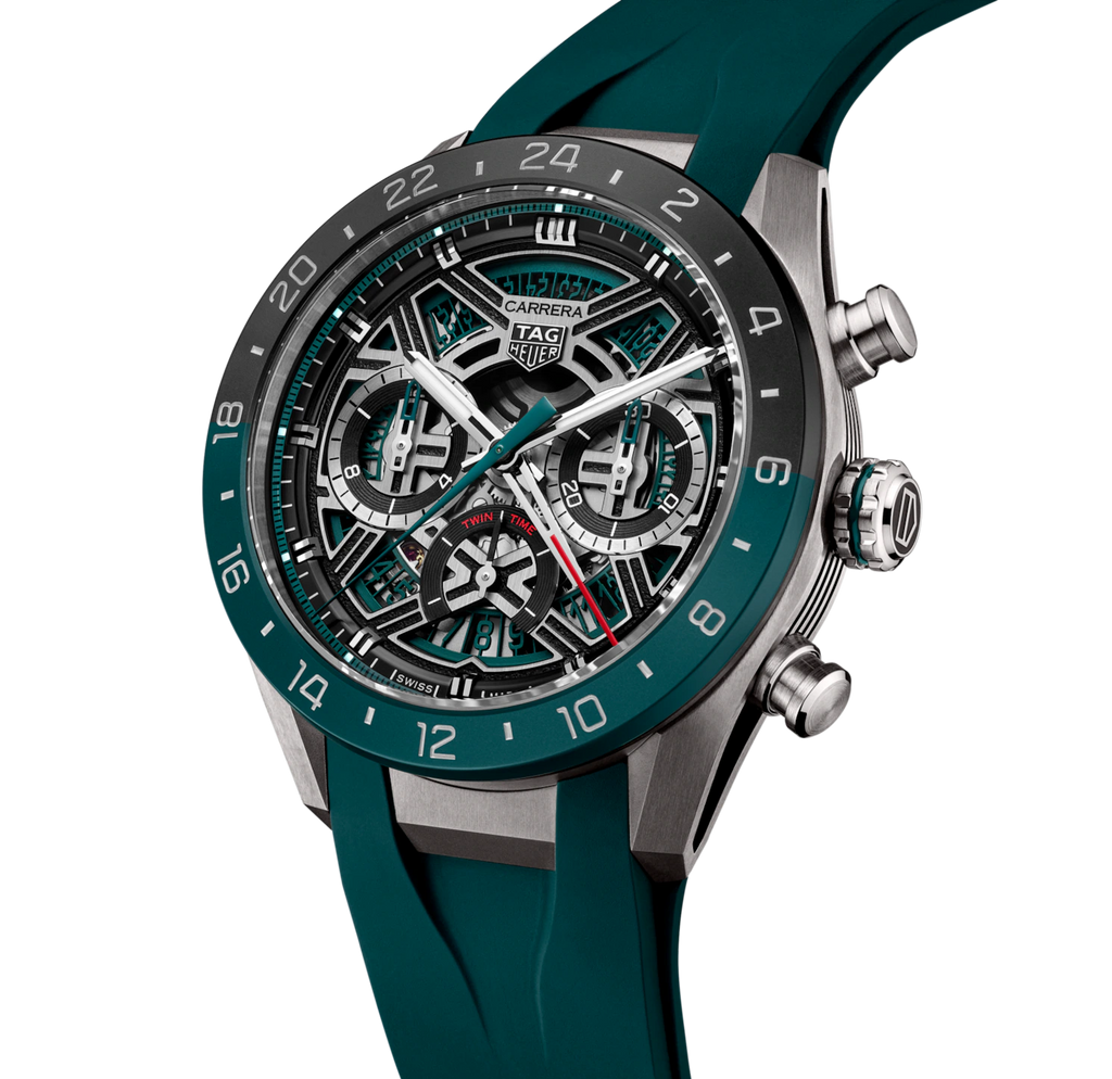 TAG Heuer Carrera Chronograph Extreme Sport Twin-Time Watch with Green Rubber Strap