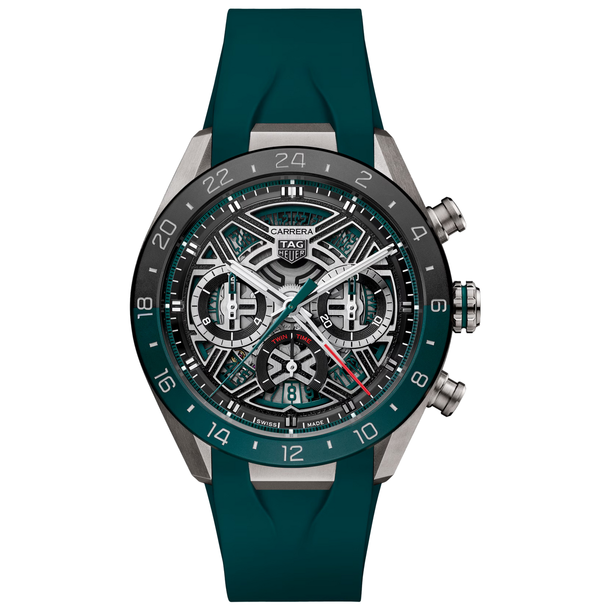 TAG Heuer Carrera Chronograph Extreme Sport Twin-Time Watch with Green Rubber Strap