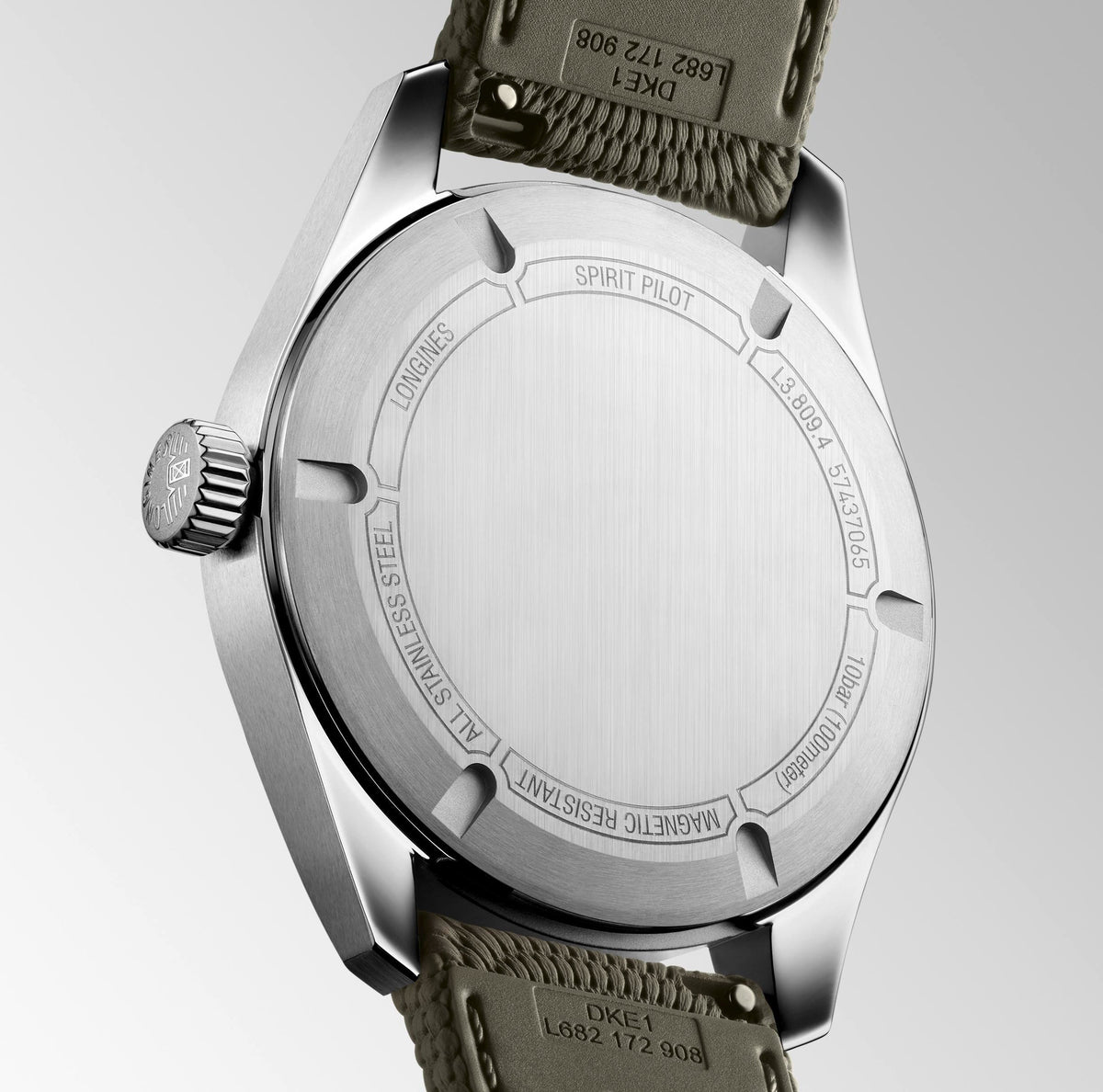 Longines Spirit Pilot 39mm Watch with Green Rubber Strap