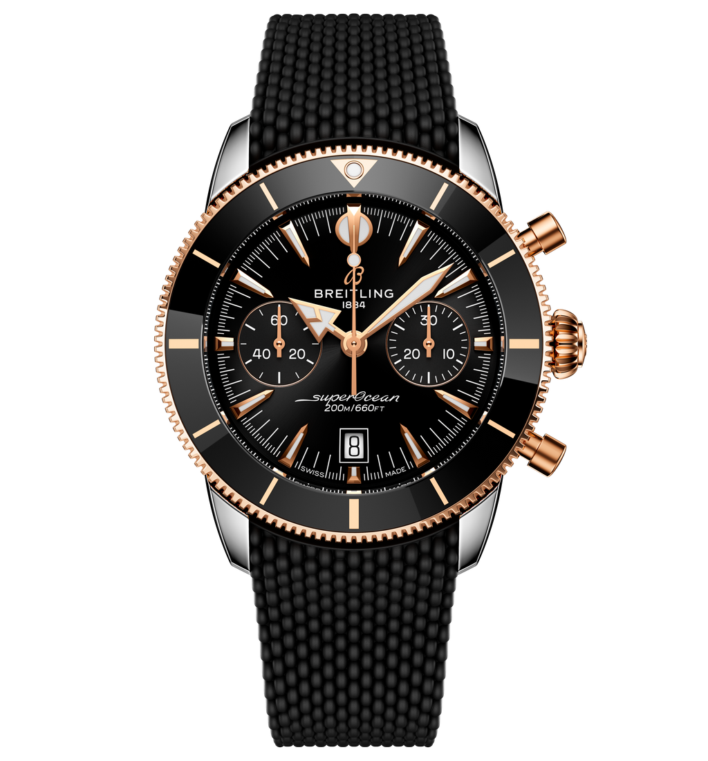 Breitling Superocean Heritage B01 Chronograph 42 Watch with Black Mesh Rubber Strap