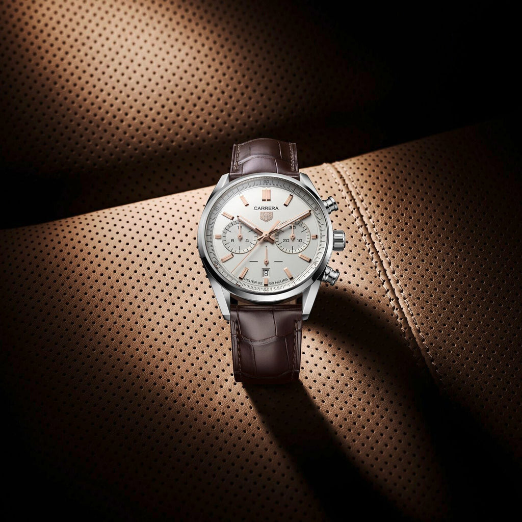 TAG Heuer Carrera Chronograph Men's Calibre Heuer 02 Automatic Chronograph Silver Dial Watch with Leather Strap