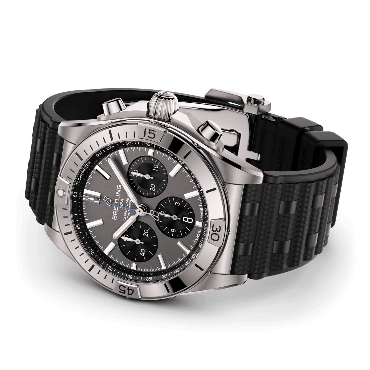 Breitling Chronomat B01 42 Watch with Black Rubber Rouleaux Strap