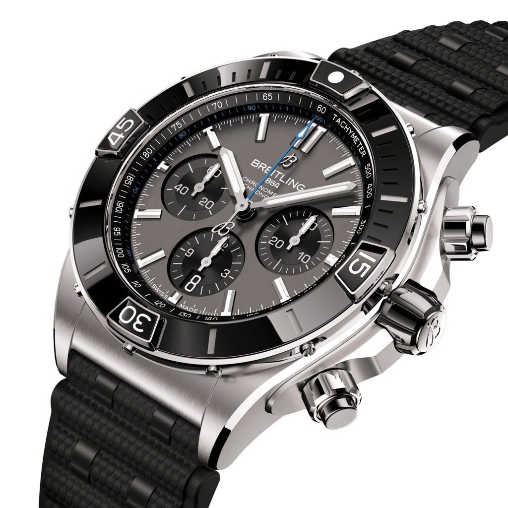Breitling Super Chronomat B01 44 Watch with Black Rubber Rouleaux Strap