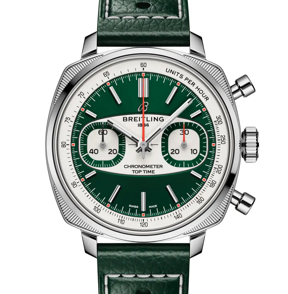 Breitling Top Time B01 Racing 38mm Watch with Green Leather Strap, Limited Edition