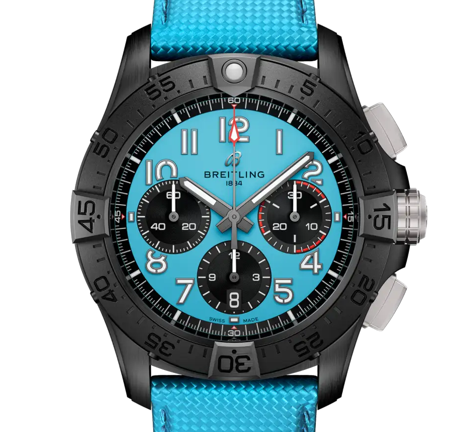 Breitling Avenger B01 Chronograph 42 Night Mission Watch with Turquoise Strap